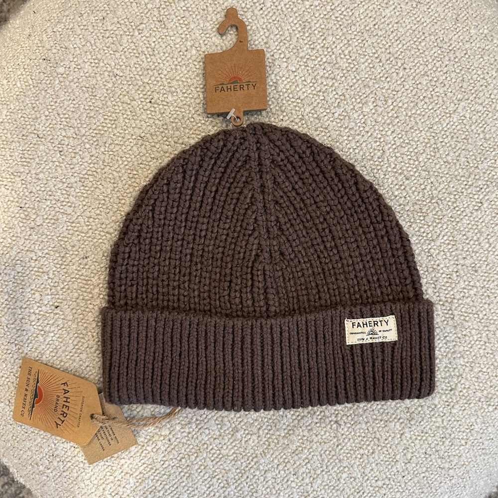 Faherty Dark Brown Ribbed Beanie